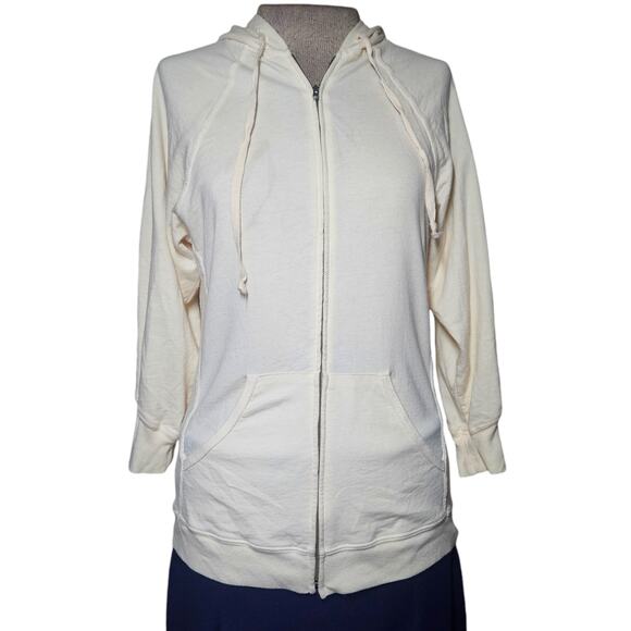 Cream Cotton Full Zip Hoodie Size Small - Picture 1 of 4
